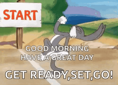 Bugs Bunny Running In Front Of Good Morning Sign GIF
