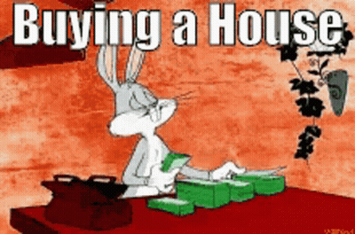 Bugs Bunny Sitting At Table With Money Buying A House GIF