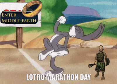 Bugs Bunny Standing Before Enter Middle-Earth Sign GIF