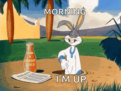 Bugs Bunny Standing In Hole Next To Carrot Juice GIF