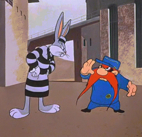 Bugs Bunny Standing Next To Man In Prison Uniform GIF