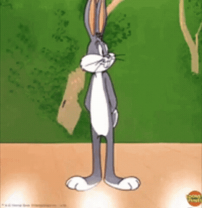 Bugs Bunny Standing On Wooden Floor Green Background GIF