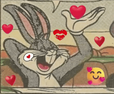 Bugs Bunny Surrounded By Hearts And Kiss GIF