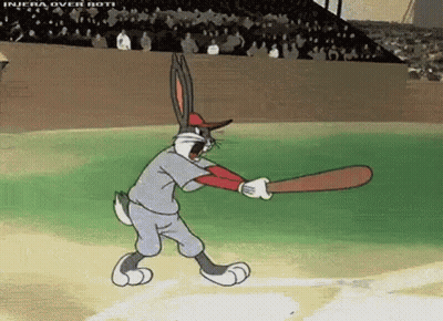 Bugs Bunny Swinging Baseball Bat At Ball GIF