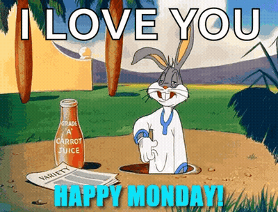 Bugs Bunny With Carrot Juice Saying I Love You Happy Monday GIF