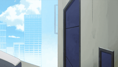 Building With Blue Door And Cloudy Sky GIF