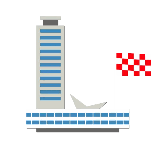 Building With Red And White Checkered Flag Sticker