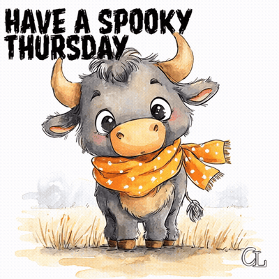 Bull In Orange Scarf Saying Have A Spooky Thursday GIF