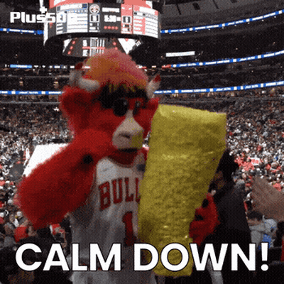 Bull Mascot Says Calm Down In Front Of Crowd GIF