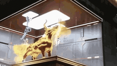 Bull Statue In Glass Case With L GIF