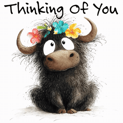 Bull With Flowers in Hair Thinking of You