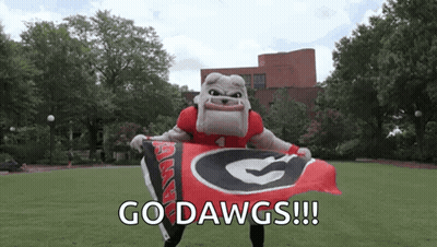 Bulldog Mascot Holding Go Dawgs Flag GIF