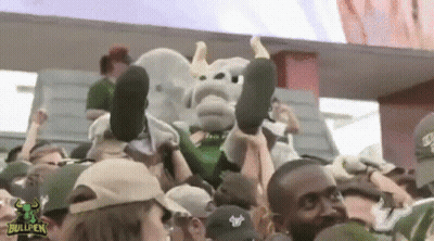 Bullpen Mascot Held Up By Crowd GIF