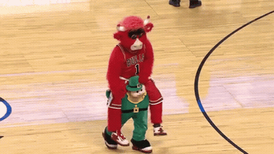 Bulls Mascot Carrying Leprechaun GIF