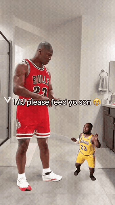 Bulls Player Next To Smaller Lakers Player GIF