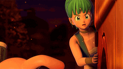 Bulma Sneaking Behind Wall GIF