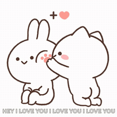 Bunny And Cat Kissing Saying Hey I Love You GIF