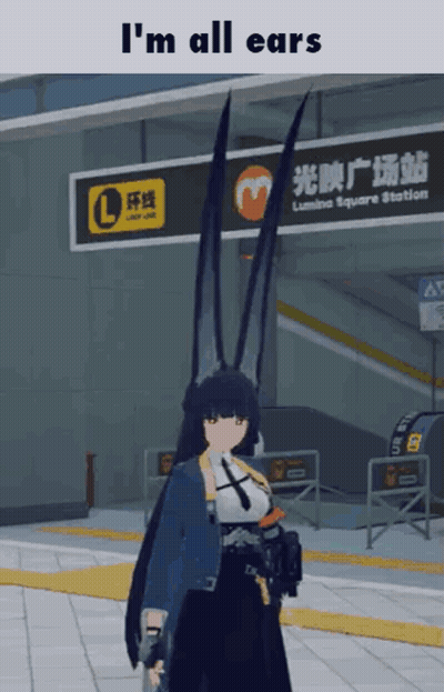 Bunny Character Standing By Sign Saying I'm All Ears GIF