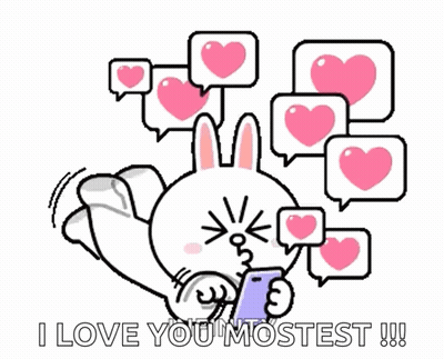 Bunny Holding Cell Phone With Hearts GIF