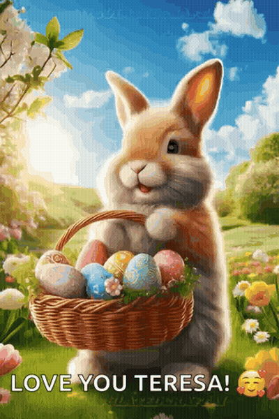 Bunny Holding Easter Basket Saying Love You Teresa GIF