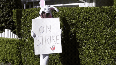 Bunny Holding On Strike Sign GIF