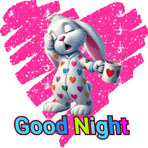 Bunny In Pajamas Holding Cup Good Night Sticker