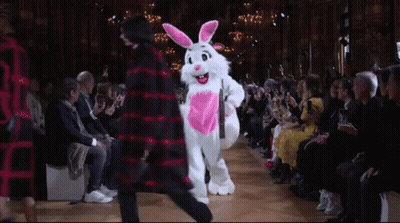 Bunny Mascot On Runway At Fashion Show GIF