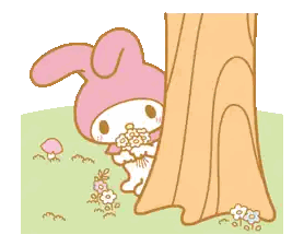 Bunny Peeking Out Behind Tree Holding Flowers Sticker