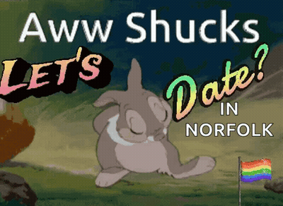 Bunny Poster Saying Aww Shucks Let's Date In Norfolk GIF