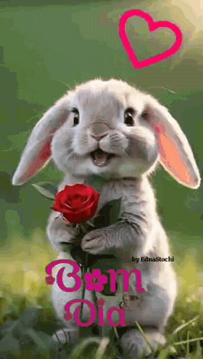 Bunny Rabbit Holding Red Rose GIF
