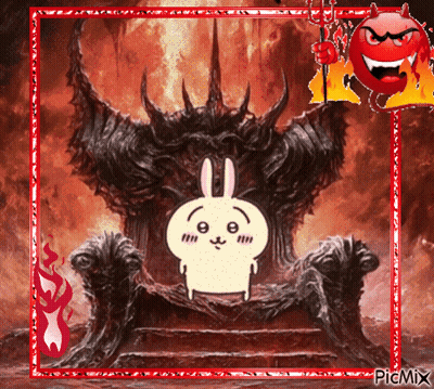Bunny Sitting On Throne With Devil Behind GIF