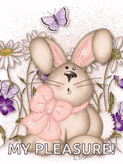 Bunny With Pink Bow Sitting In Flowers GIF