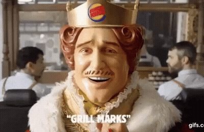 Burger King Statue Wearing Crown Says Grill Marks GIF