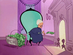 Burning Money Granny Fireplace GIF
