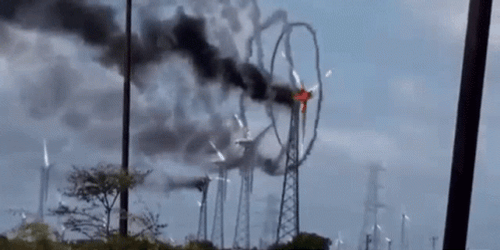 Burning Wind Turbine In Smoke GIF