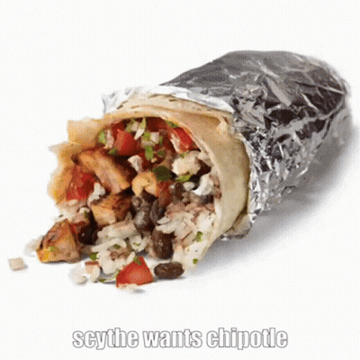 Burrito Wrapped In Foil With Scythe Wants Chipotle GIF