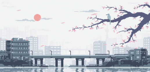 Bus Cross In Anime City Bridge GIF