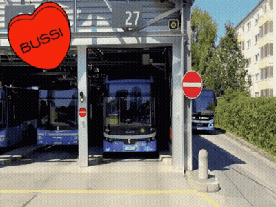 Bus Parked In Garage Saying Bussi GIF