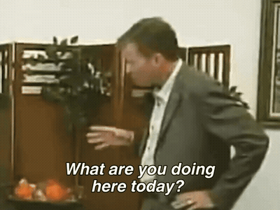 Businessman Asking What Are You Doing Here Today GIF