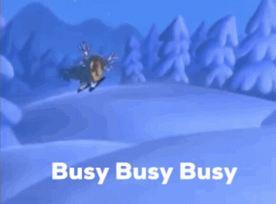 Busy Busy Busy Sign With Cartoon Scene GIF
