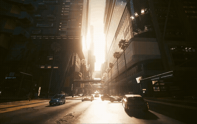 Busy City Street With Night City Sign GIF