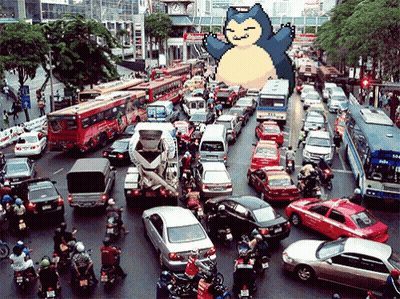 Busy City Street With Pokemon GIF