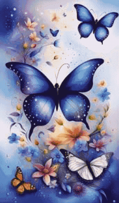 Butterflies And Flowers Blue Background GIF