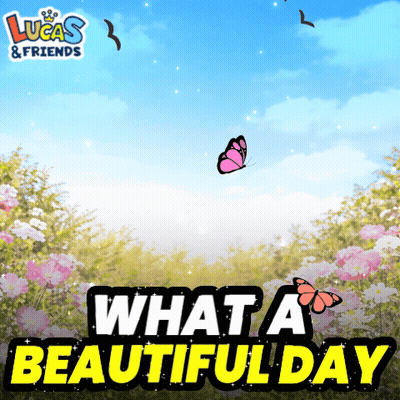 Butterflies Flying Over Pink Flowers Lucas & Friends GIF