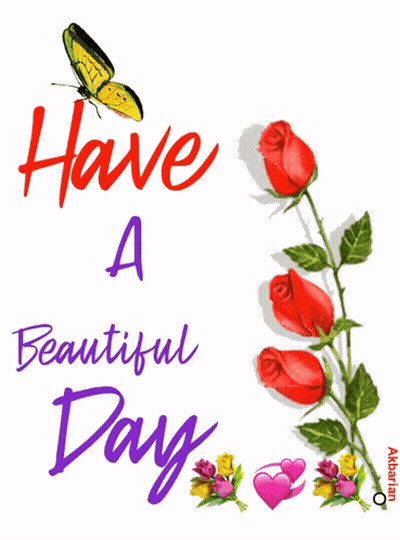 Butterfly And Roses Have A Beautiful Day GIF