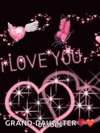 Butterfly Flying Over Pink Hearts Saying I Love You GIF