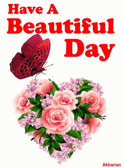 Butterfly Flying Over Pink Rose Heart GIF