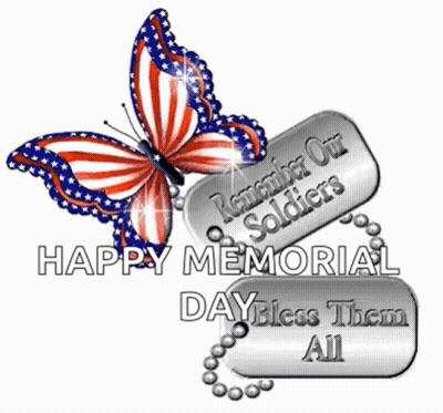 Butterfly Over Dog Tag Saying Happy Memorial Day GIF