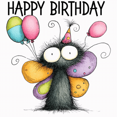 Butterfly With Balloons Happy Birthday Card GIF