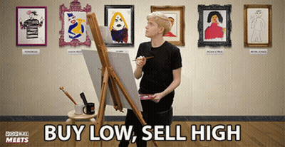 Buy Low Sell High Poster With Person Painting On Easel GIF
